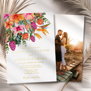 Colourful Pink Orange Tropical Floral Photo Weddin