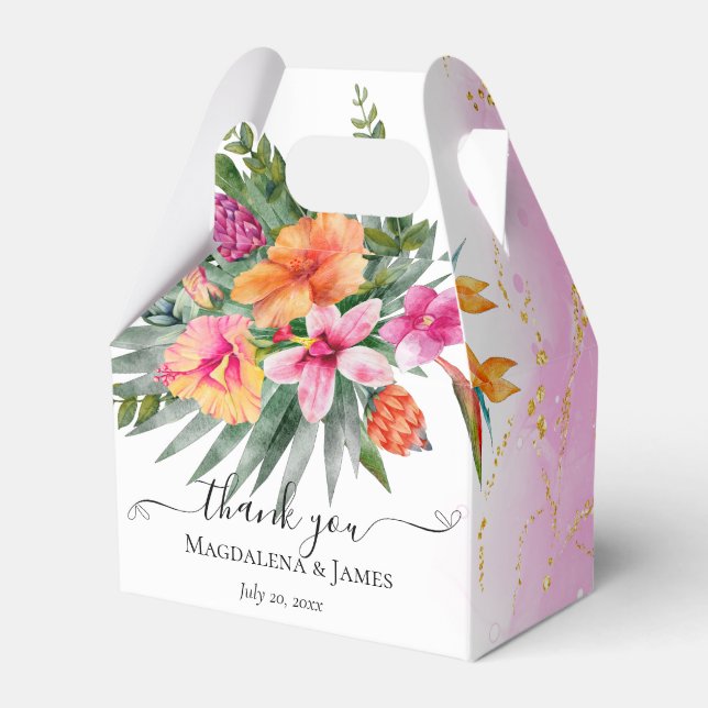 Colourful Pink Orange Tropical Flowers Wedding Favour Box (Front Side)