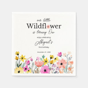Colourful Pink Our Little Wildflower 1st Birthday Napkin