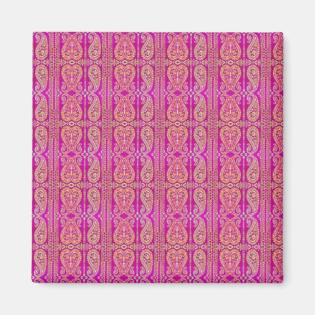 Colourful Pink Paisley Striped Magnet (Front)