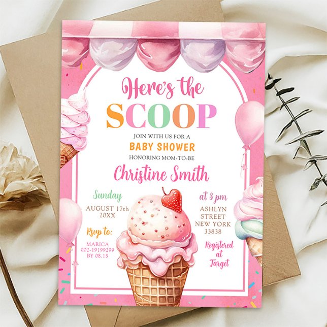 Colourful Pink Pastel Candies Ice Cream Baby Showe Invitation (Creator Uploaded)