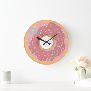 Colourful Pink Pastel Doughnuts & Sprinkles Patter Large Clock