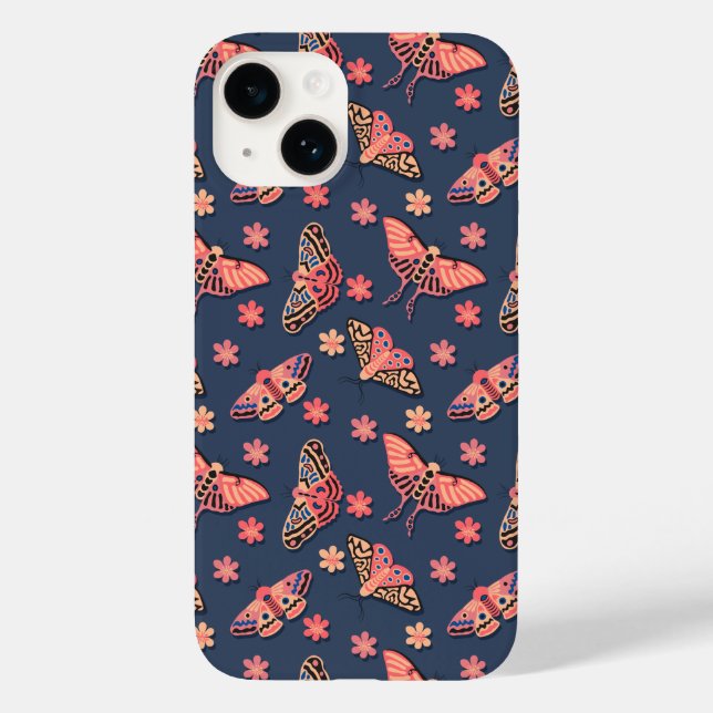 Colourful Pink, Peachy Moths & Flowers Pattern Case-Mate iPhone Case (Back)