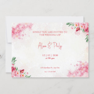 Colourful Pink Poses Floral Wedding Invitation