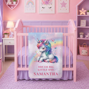 Colourful Pink Purple Unicorn Baby Blanket Birthda