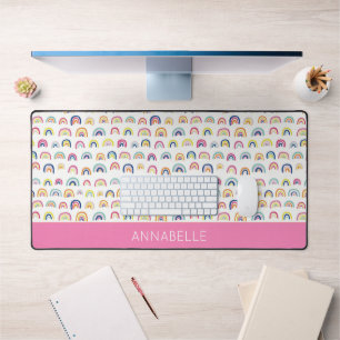 Colourful Pink Rainbow Personalised First Name Desk Mat