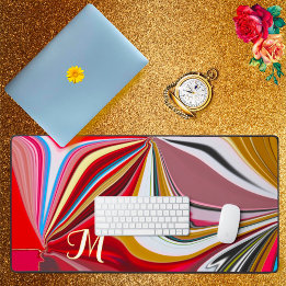 Colourful Pink Red Gold Monogram Liquify Abstract  Desk Mat