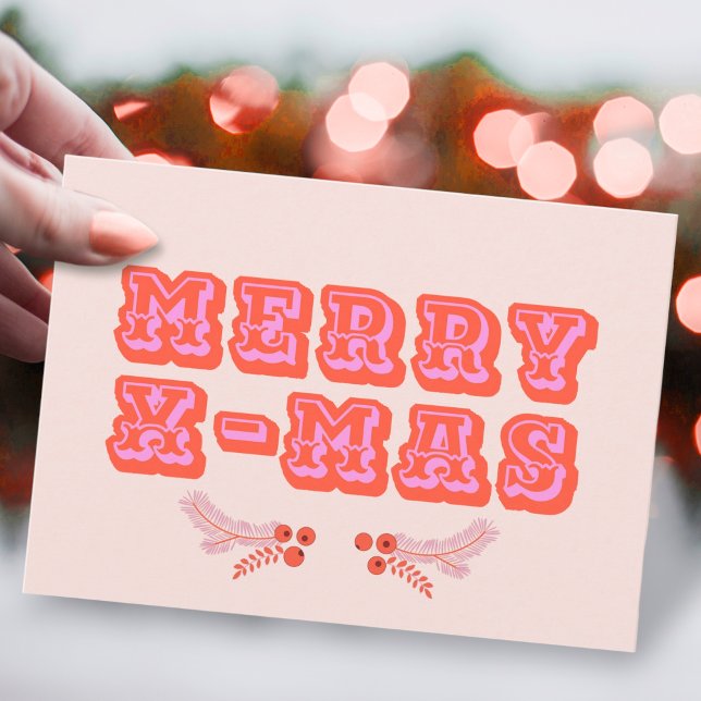 Colourful Pink + Red Merry X-Mas Flat Holiday Card (Creator Uploaded)