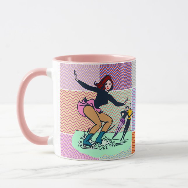 Colourful Pink Retro Figure Skaters Mug (Left)