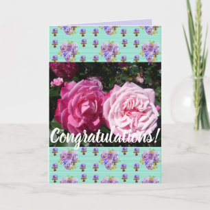 Colourful Pink Rose Floral Conrgatulations Card