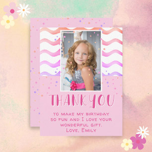 Colourful Pink Stars Birthday Thank you Girl Photo Postcard