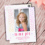Colourful Pink Stars Girl Photo Birthday Thank You Postcard<br><div class="desc">Colourful Pink Stars Girl Photo Birthday Thank You Postcard. Cute pink birthday thank you card for your friends and family. Upload your photo and personalise the card with your name and text. The card has colourful stars and spots. Great as thank you card for girls.</div>