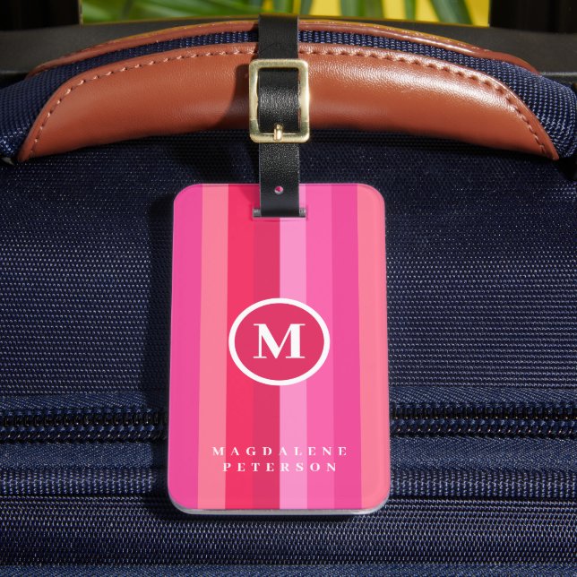 Colourful Pink Stripes | Name Initial Luggage Tag (Front Insitu 2)