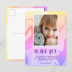 Colourful Pink Swirl Girl Photo Birthday Thank you Postcard