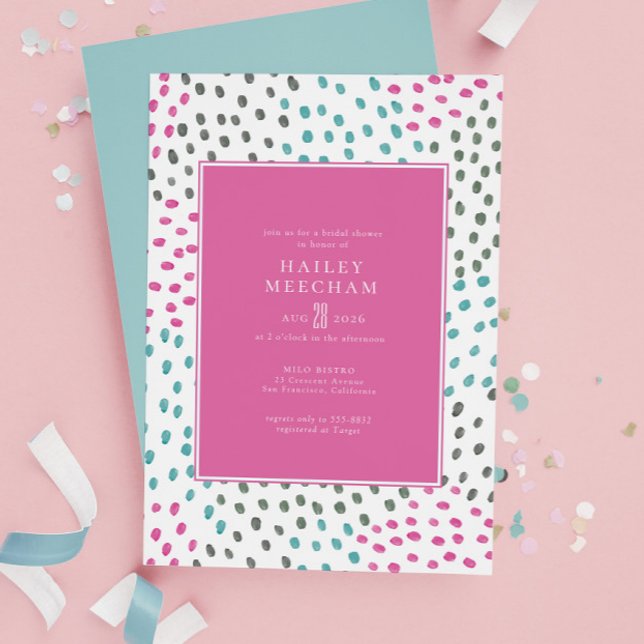 Colourful Pink Teal Painted Confetti Bridal Shower Invitation (Creator Uploaded)
