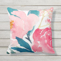Colourful Pink & Teal Painted Outdoor Accent Pillo