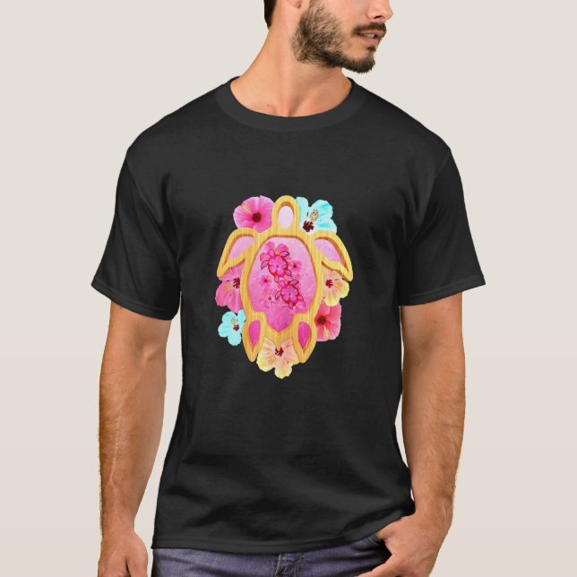 Colourful Pink Tropical Hawaii Honu Sea Turtle T-Shirt (Front)