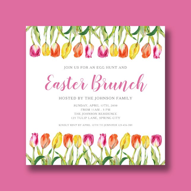 Colourful Pink Tulip Easter Brunch Invitation (Colorful Pink Tulip Easter Brunch Invitation)