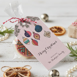 Colourful Pink Vintage Christmas Ornaments Gift Tags
