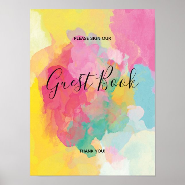 Colourful Pink Watercolour Guest Book Sign Poster (Front)
