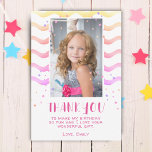 Colourful Pink Waves Birthday Kids Girl Photo Thank You Card<br><div class="desc">Colourful Pink Waves and Stars Birthday Kids Girl Photo Thank You Card. Cute pink birthday thank you card for your friends and family. Upload your photo and personalise the card with your name and text. The card has colourful stars and waves. Great as birthday thank you card for girls.</div>