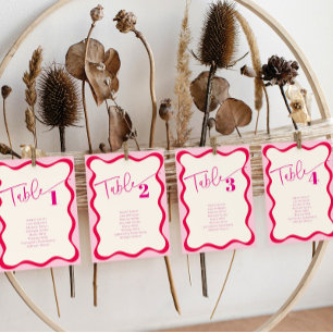 Colourful Pink Wavy Border Seating Name Table Card