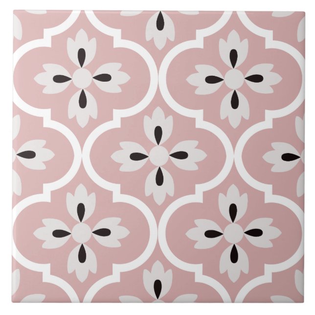 Colourful pink, white Spanish Mediterranean shapes Ceramic Tile (Front)