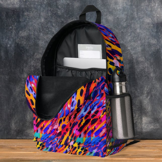 Colourful Pink Wild Animal Print Rainbow Painted Printed Backpack (Creator Uploaded)