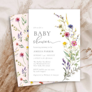 Colourful Pink Wildflower Spring Floral Baby Showe Invitation