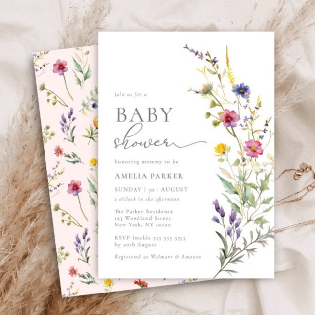Colourful Pink Wildflower Spring Floral Baby Showe Invitation (Creator Uploaded)