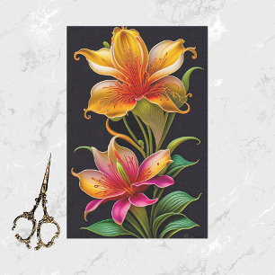 Colourful Pink Yellow Lily Botanical Illustration Tissue Paper