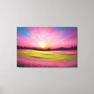 Colourful Pink Yellow Spring Meadow Wrapped Canvas