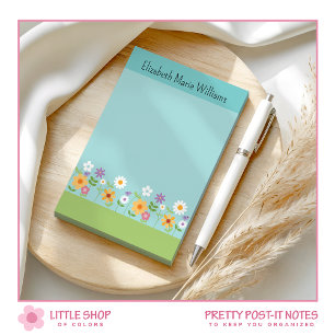 Colourful Pink Yellow Wildflowers Personalised Post-it Notes