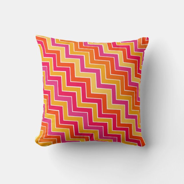 Colourful pink zigzag chevron patterned pillow (Front)
