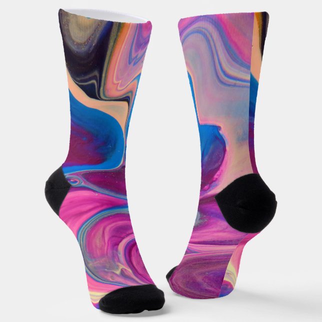 Colourful Pinks Marble Style Crazy Socks (Angled)