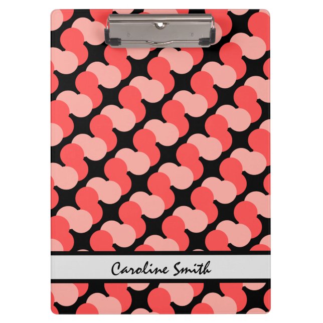 Colourful (pinks on black) modern, personalised clipboard (Front)