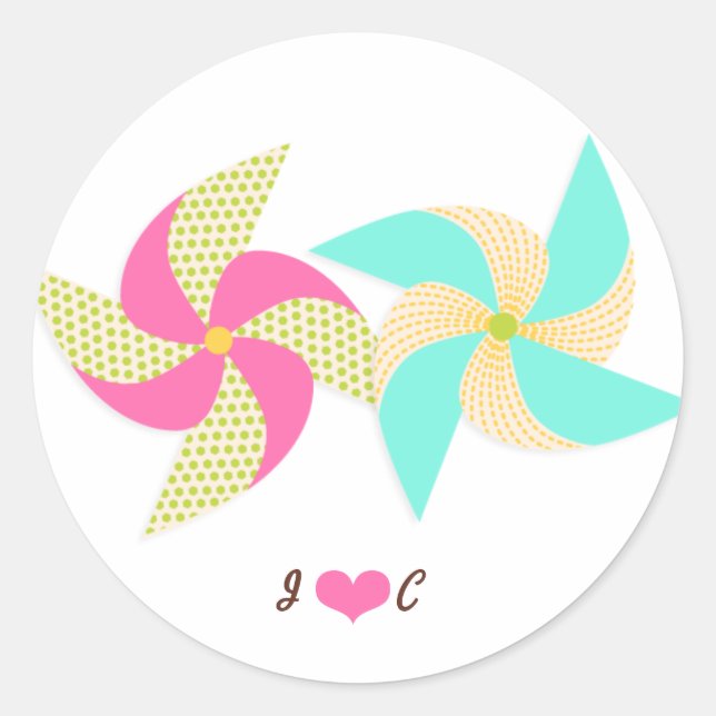 Colourful Pinwheel Themed Wedding Classic Round Sticker (Front)