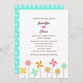 Colourful Pinwheel Themed Wedding Invitation