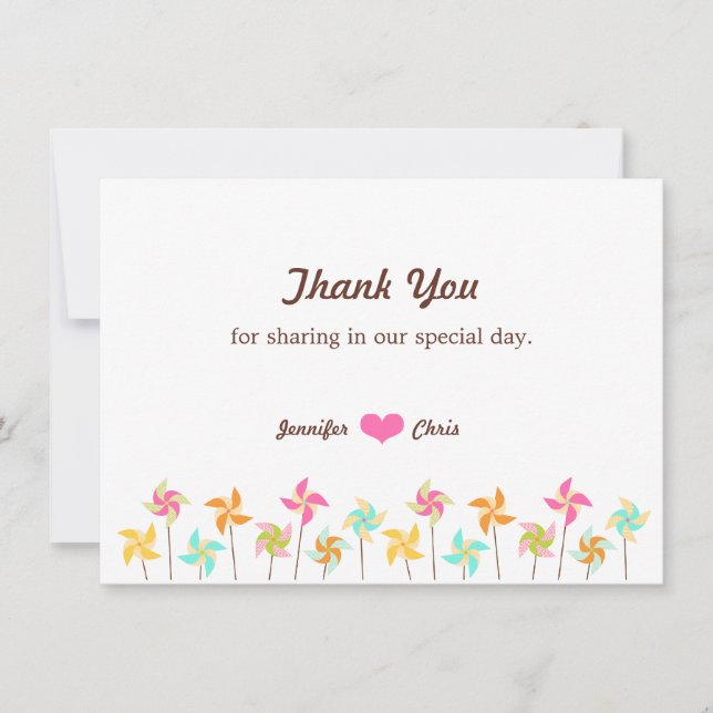 Colourful Pinwheel Themed Wedding Thank You Card (Front)