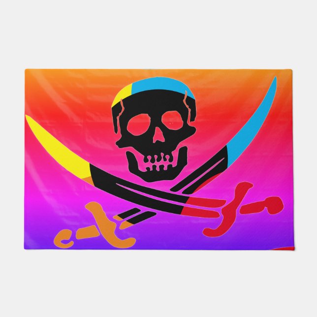 Colourful Pirate Skull Doormat (Front)