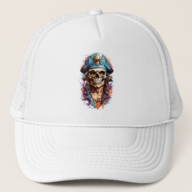Colourful Pirate Skull Trucker Hat (Front)