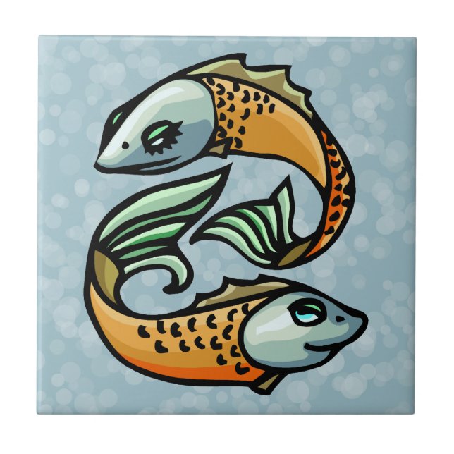 Colourful Pisces Fish on Blue Tile (Front)