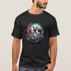 Colourful Pisces Moon Astrology Sign With Fish And T-Shirt