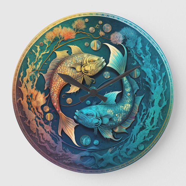 Colourful Pisces Zodiac Hanging Wall Clock (Front)
