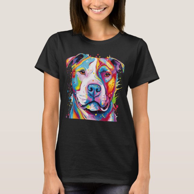 Colourful Pit bull Terrier Dog Love r Dad Mum Boy  T-Shirt (Front)