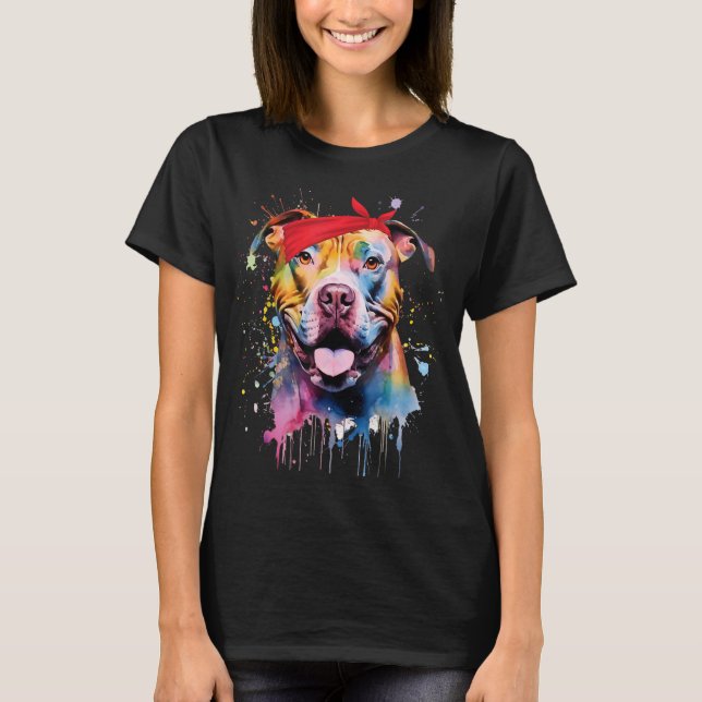 Colourful Pit bull Terrier Dog Love r  for Dad Mum T-Shirt (Front)