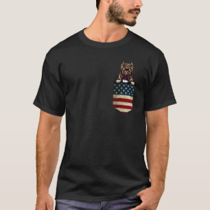 Colourful Pitbull in Pocket American Flag Cute Dog T-Shirt
