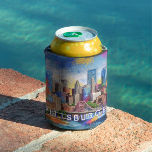 Colourful Pittsburg Abstract Art Can Cooler