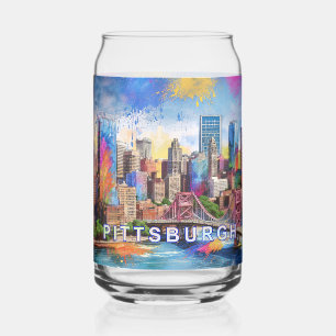 Colourful Pittsburgh Skyline Can Glass