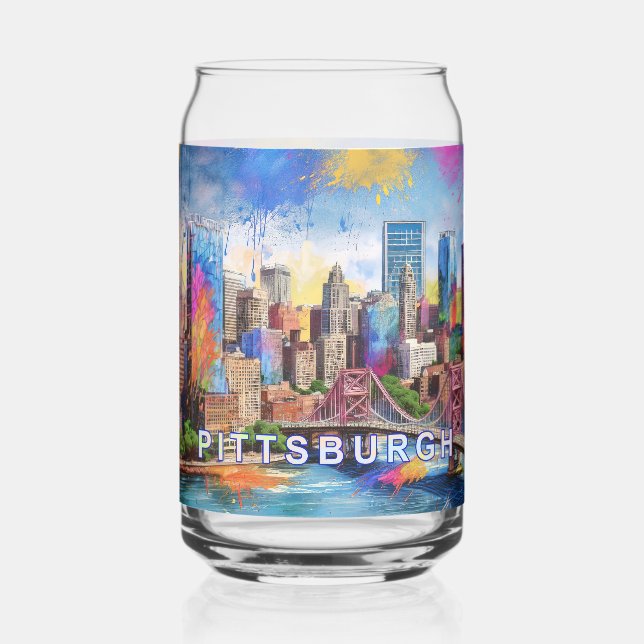 Colourful Pittsburgh Skyline Can Glass (Back)